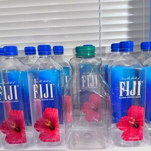 Fiji Water Bottles Empty with Pink Hibiscus Design for reuse recycle 1.0L Volume